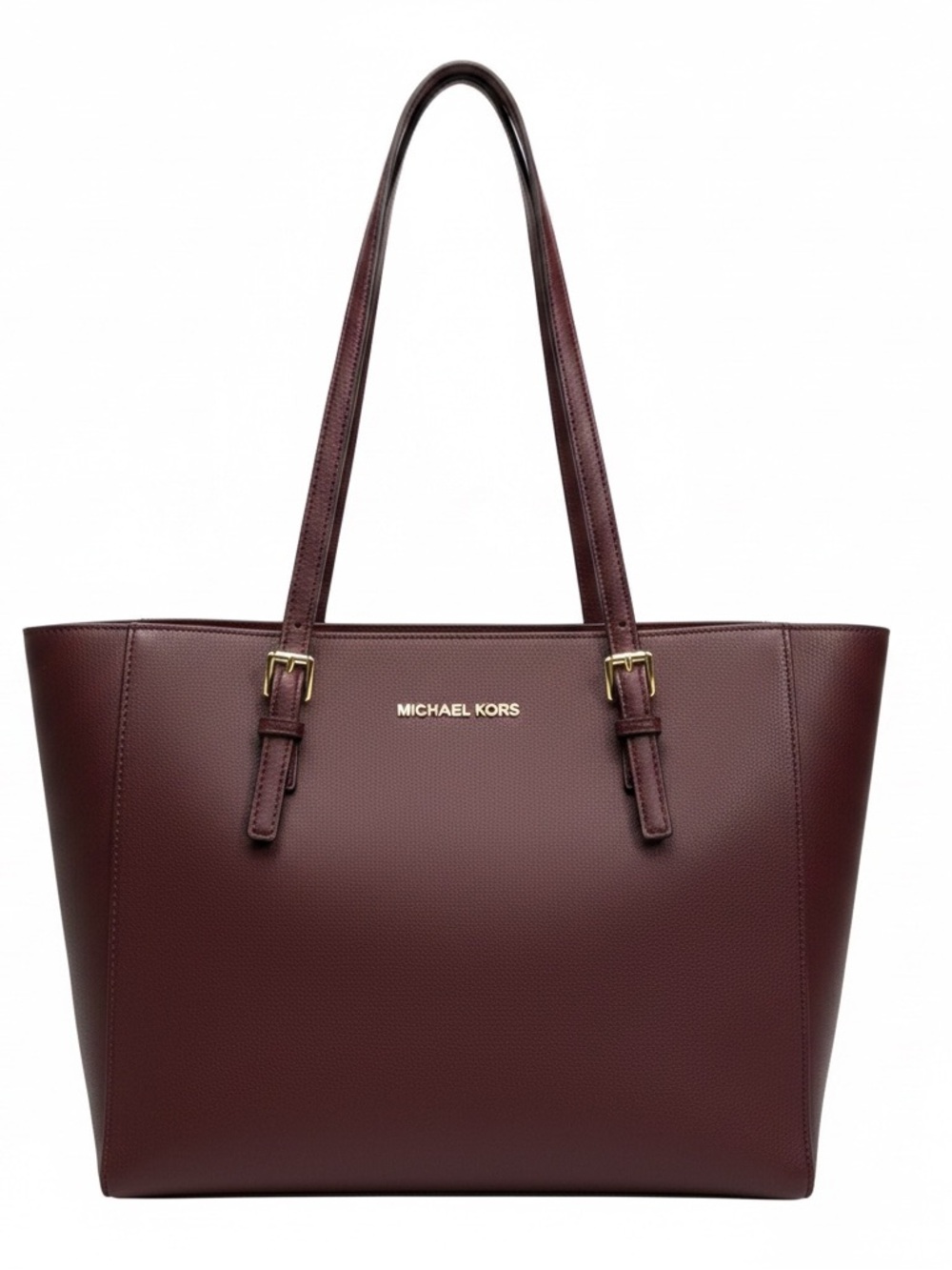 Michael Kors Wine Saffiano Leather Tote with Gold Hardware